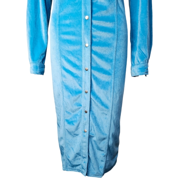 Together Vintage Aqua Velour Button down 80s Maxi Dress Excellent Condition SZ 4 - Picture 3 of 12